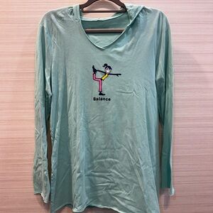 Life Is Good Long Sleeve Lightweight Hooded Crusher Tee Jackie Balance Yoga